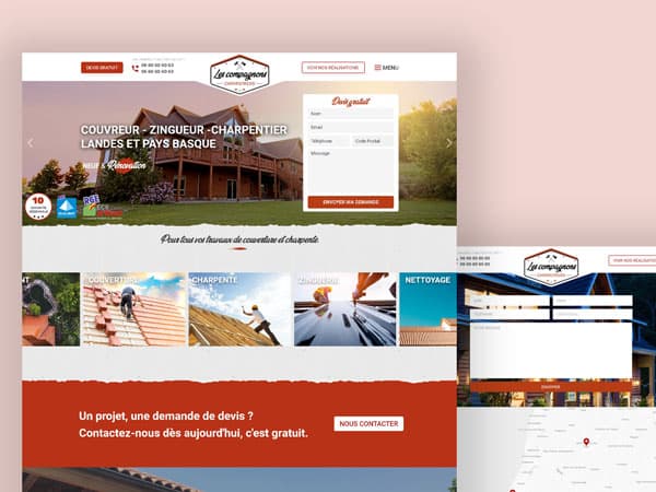 Capture du projet Les Compagnons Charpentiers | Entreprise de couverture et charpente. Site vitrine professionnel avec galerie de réalisations.