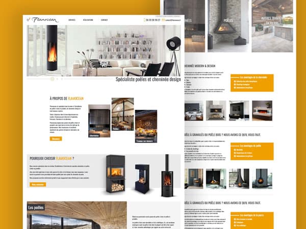 Capture du projet Flamocean | Poêles et cheminées design. Site vitrine avec catalogue produits.
